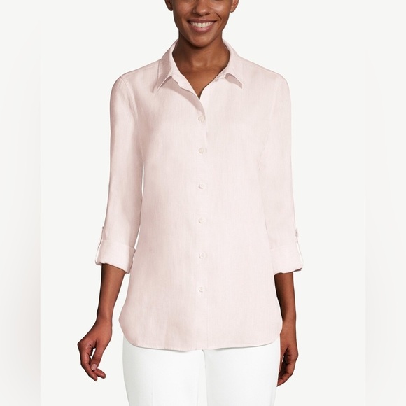 NWT Chico's No-Iron Linen Roll-Tab Sleeve Shirt  Women’s Size 1x - Picture 1 of 10